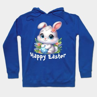 Cute White Easter Bunny with Blue Egg Hoodie